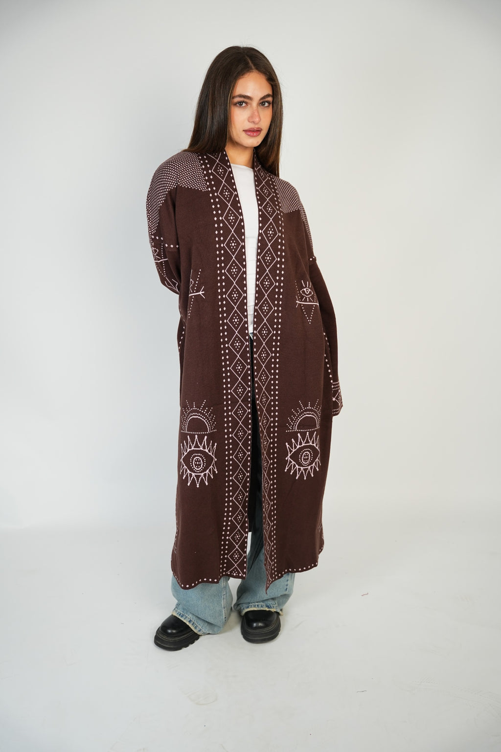 Long Pattern Cardigan – Brown