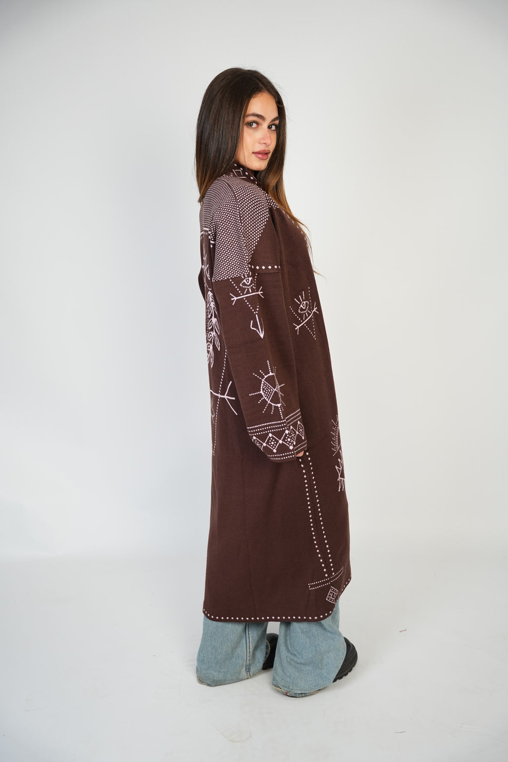 Long Pattern Cardigan – Brown