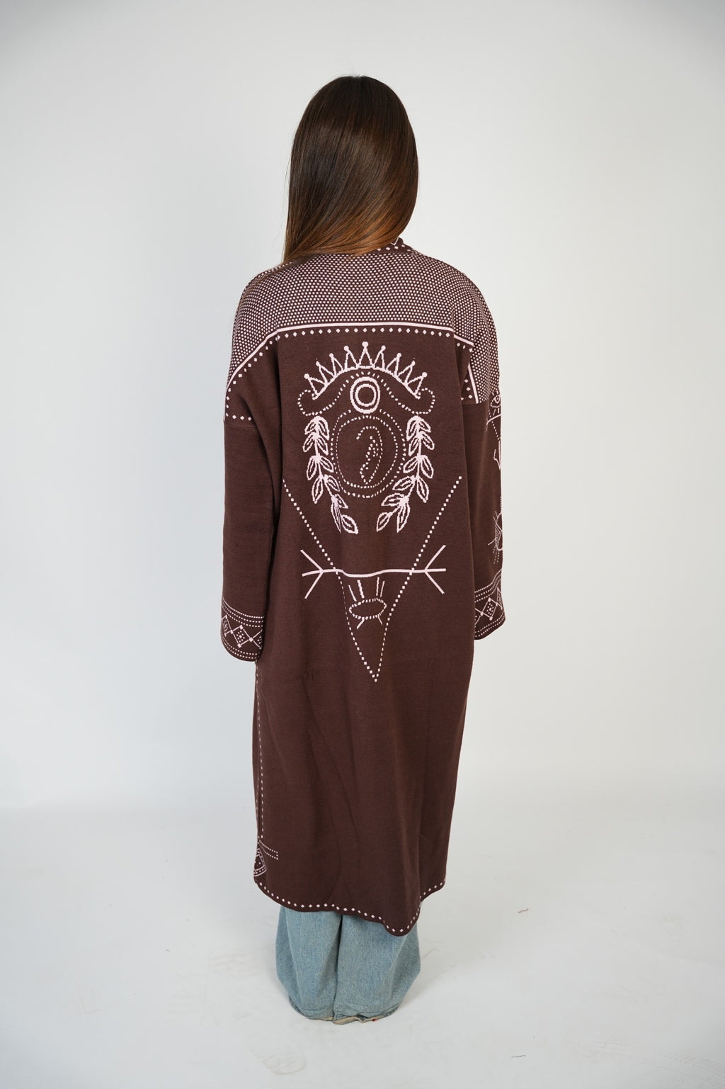 Long Pattern Cardigan – Brown