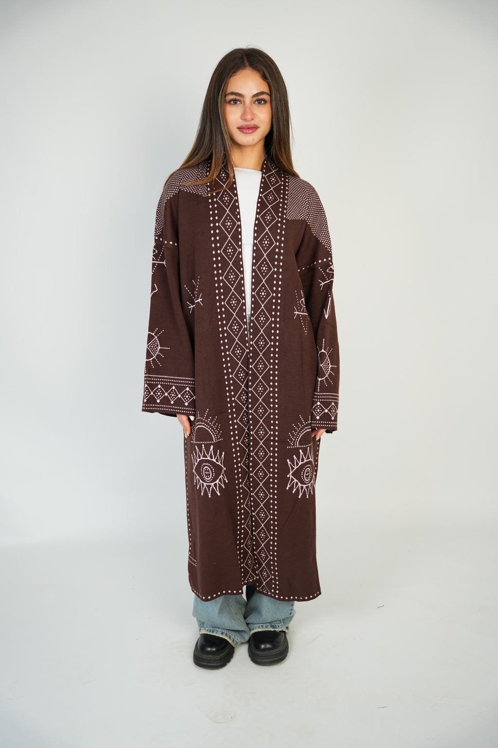 Long Pattern Cardigan – Brown