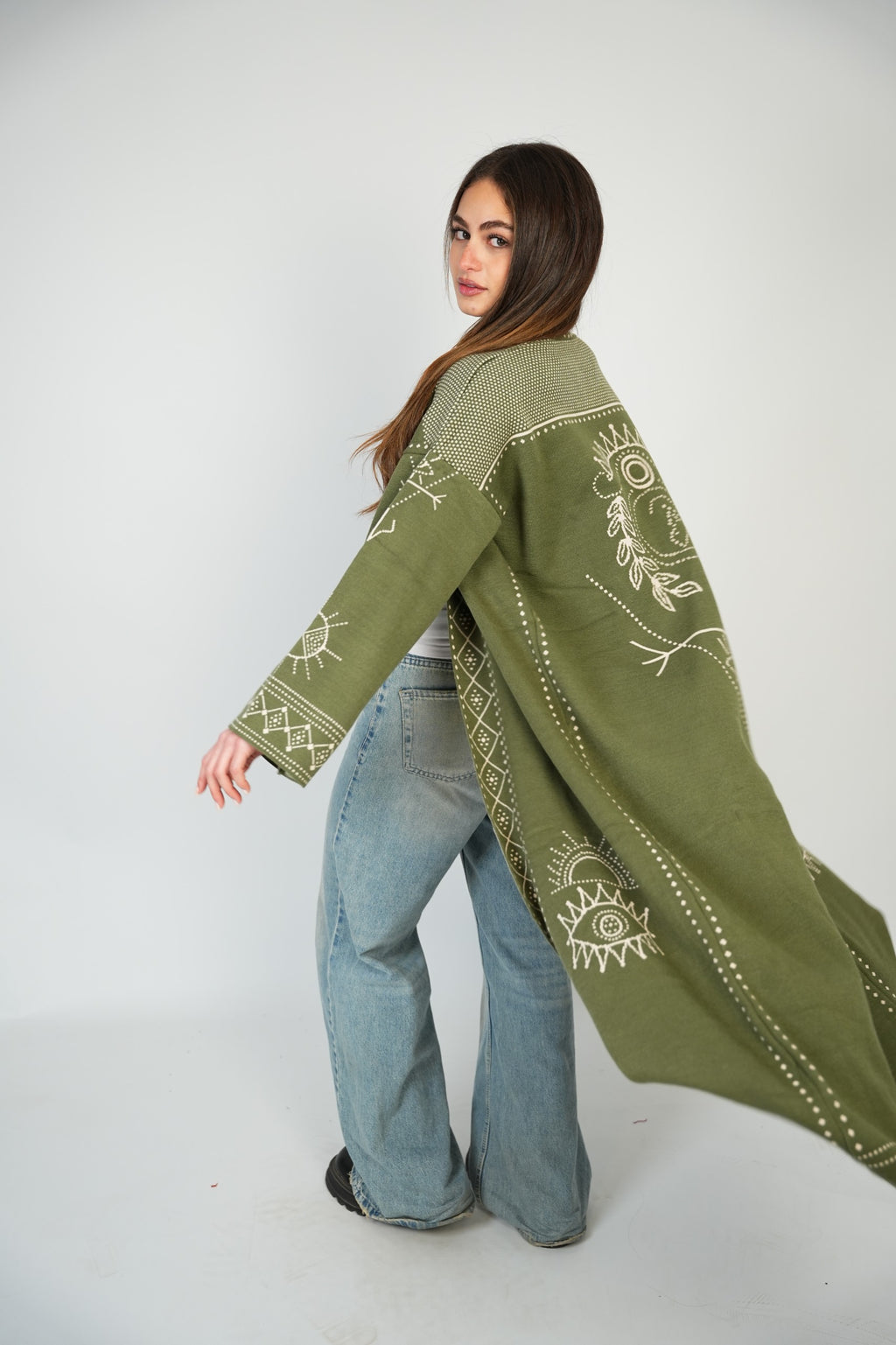 Long Pattern Cardigan – Olive