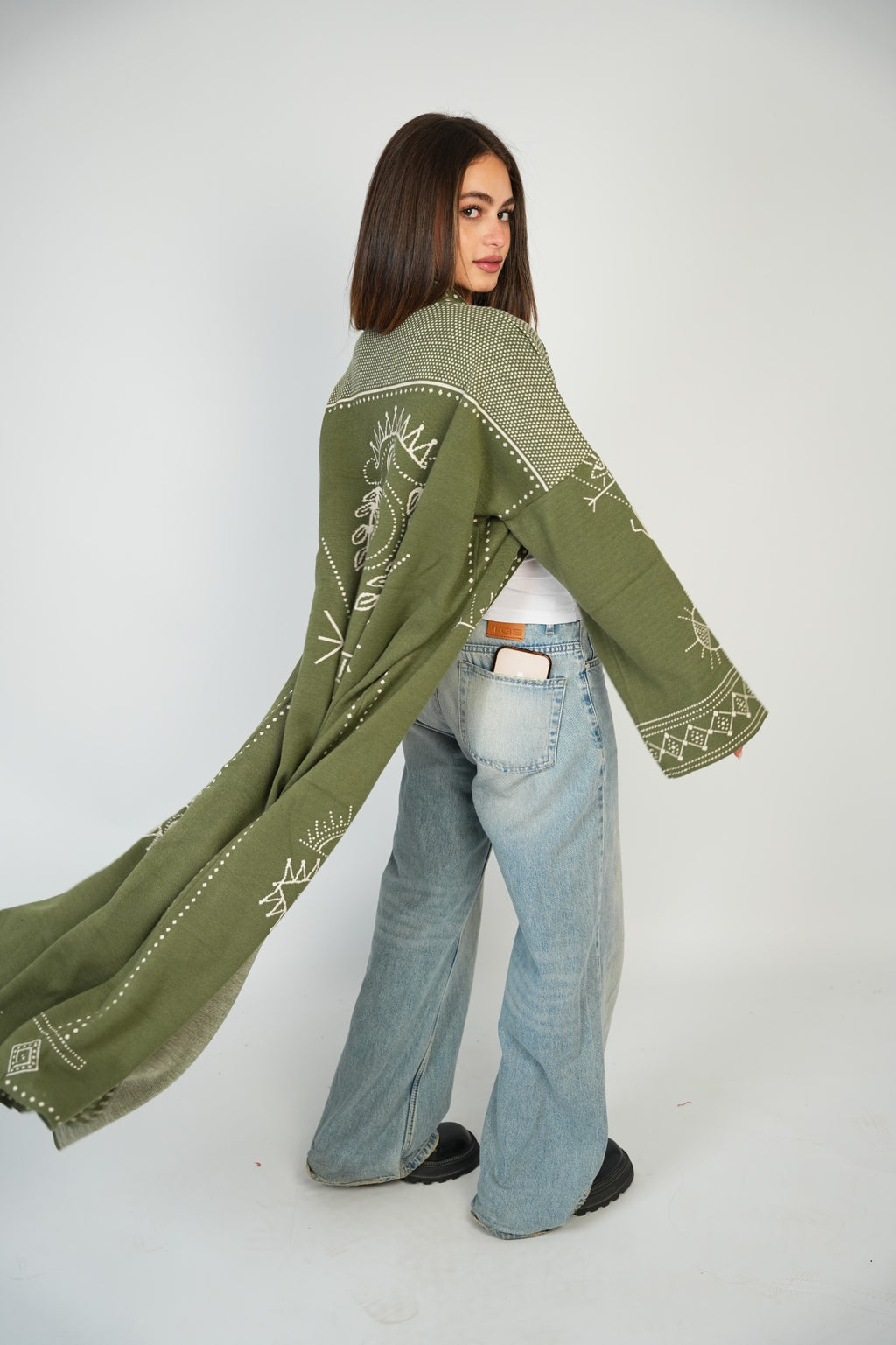 Long Pattern Cardigan – Olive
