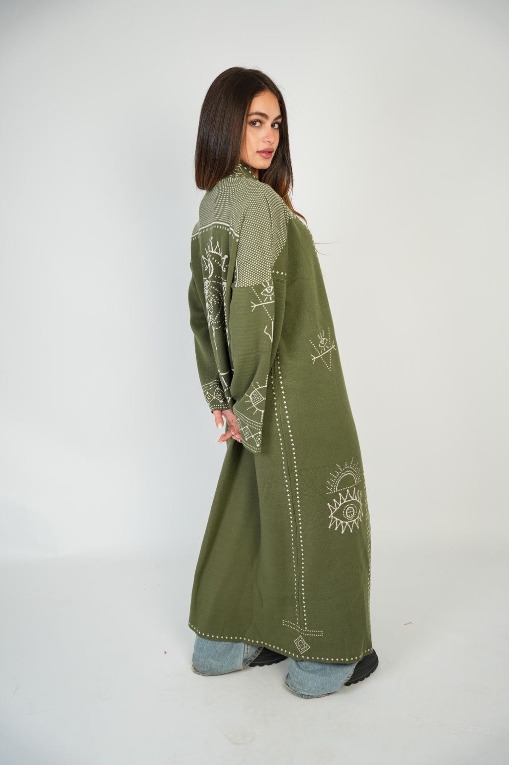 Long Pattern Cardigan – Olive