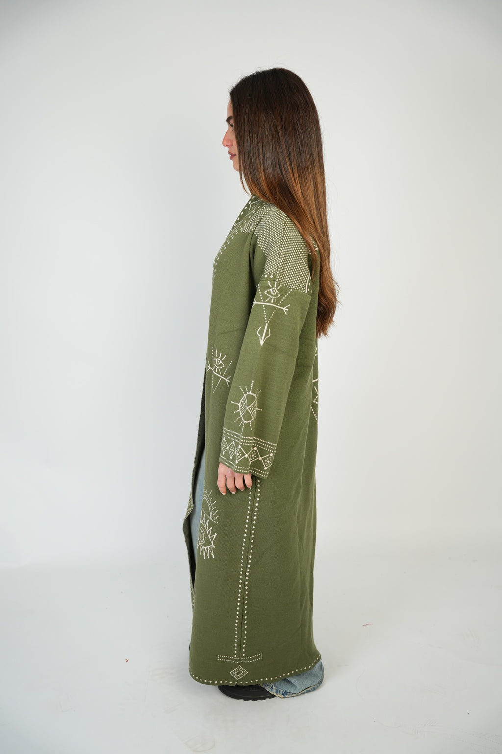Long Pattern Cardigan – Olive