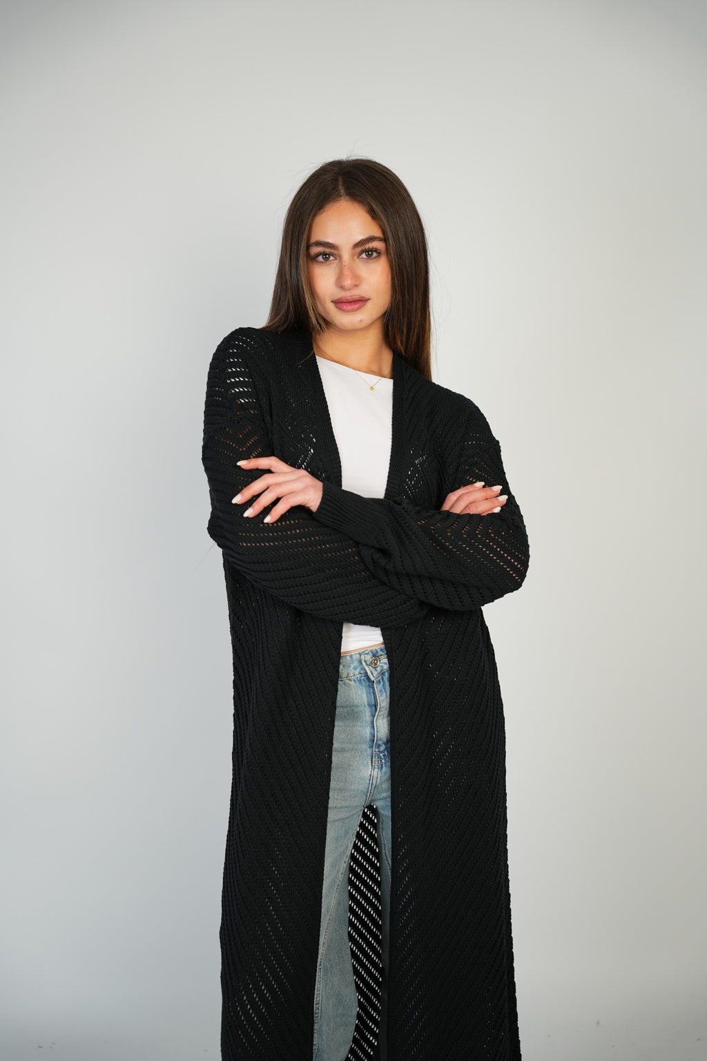 Black Mesh Maxi Cardigan