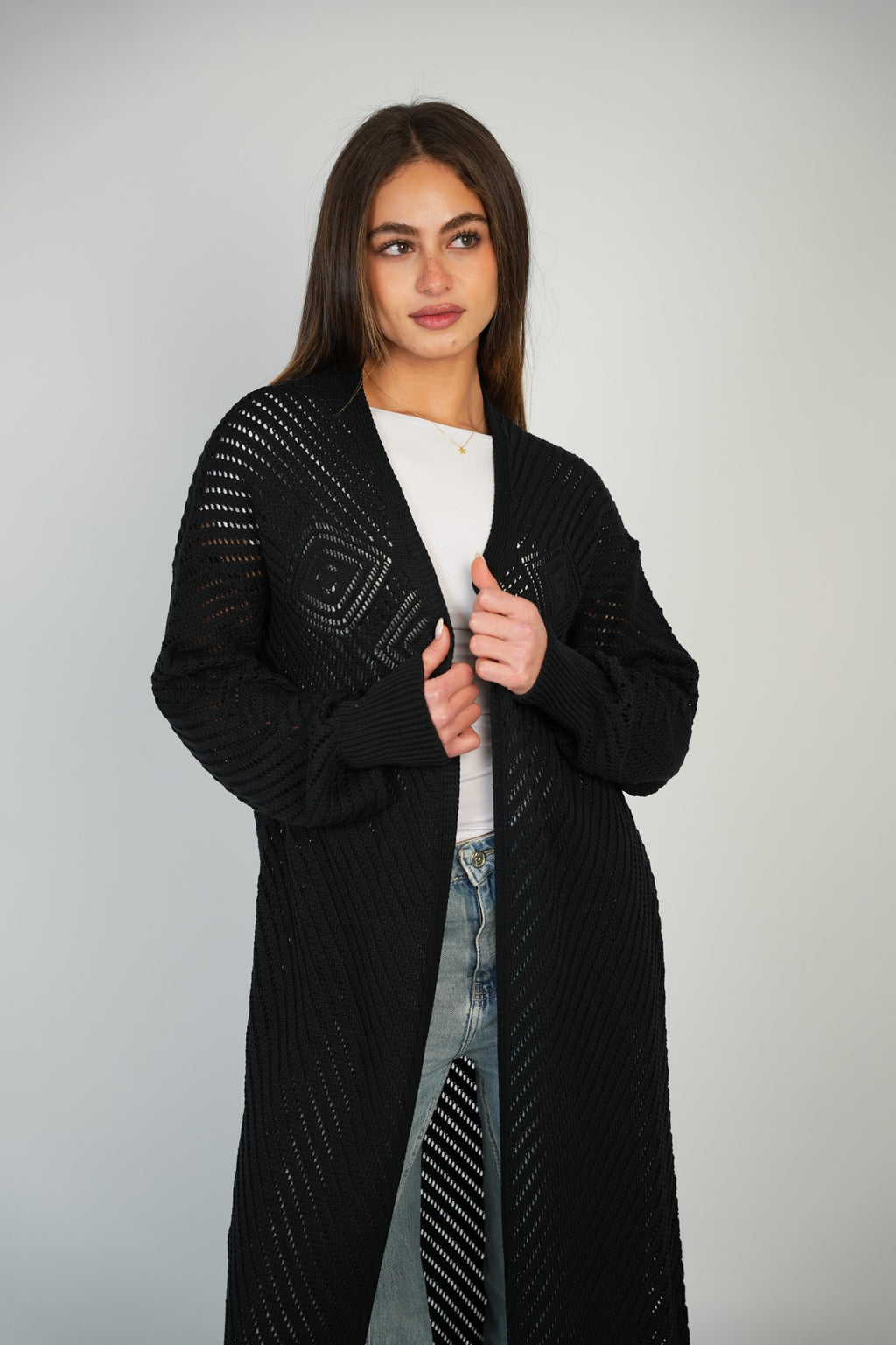 Black Mesh Maxi Cardigan