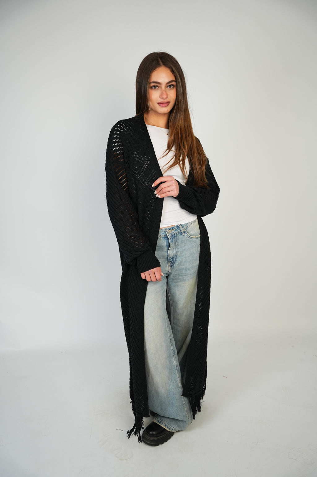 Black Mesh Maxi Cardigan