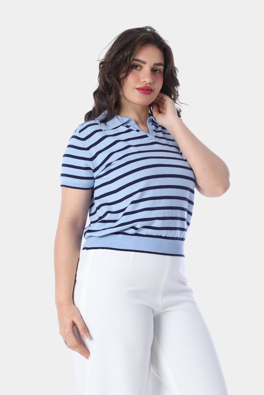 Classic Striped Polo Knit Top
