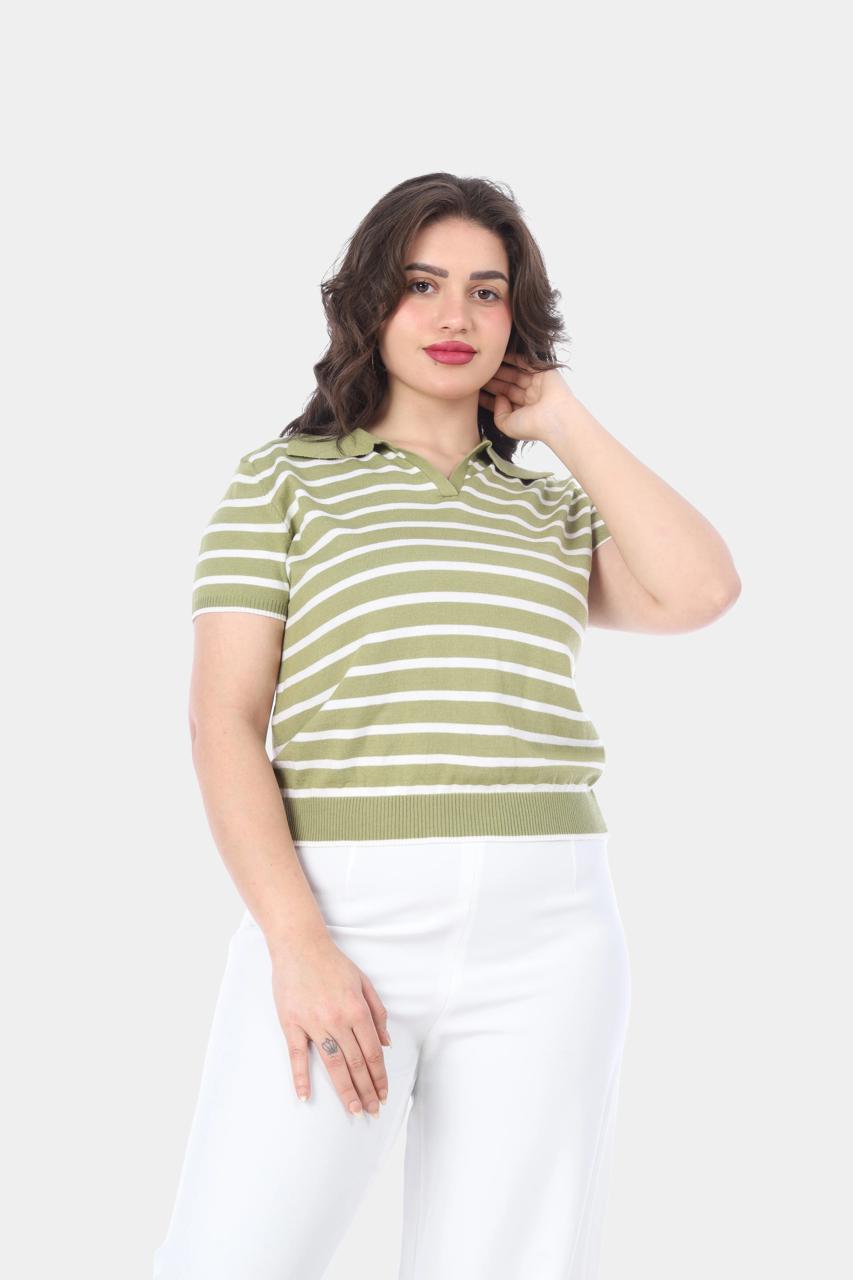Classic Striped Polo Knit Top