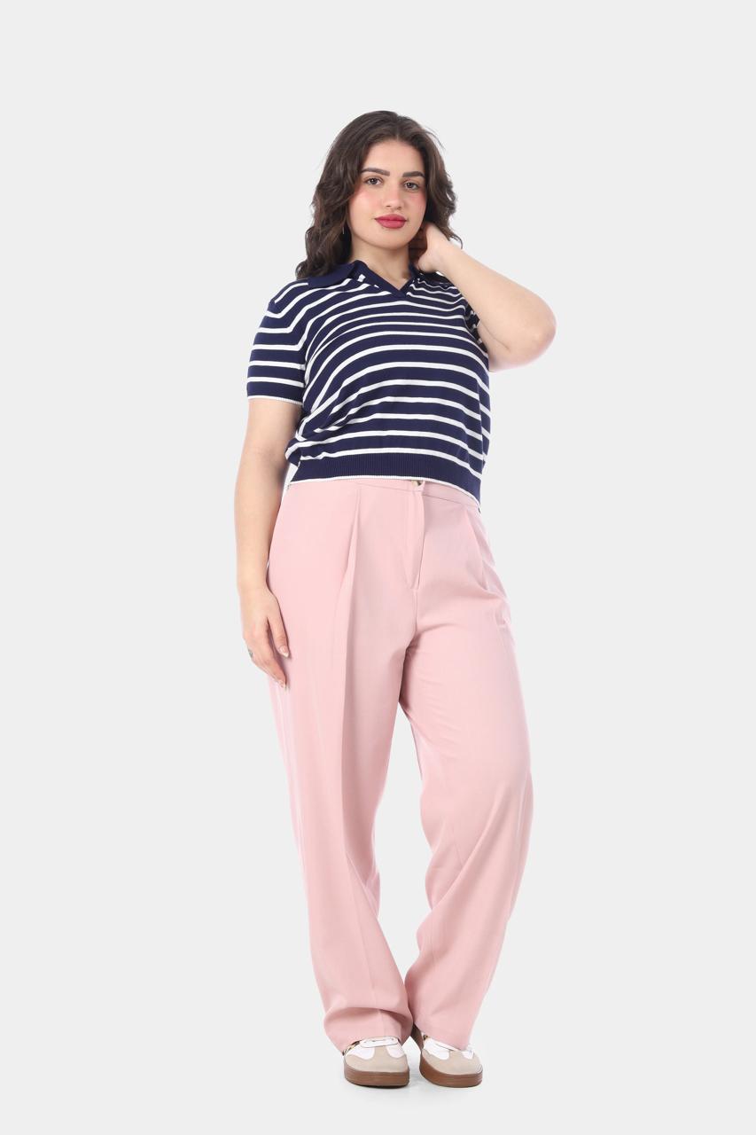 Classic Striped Polo Knit Top