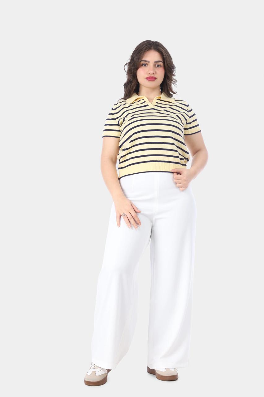 Classic Striped Polo Knit Top