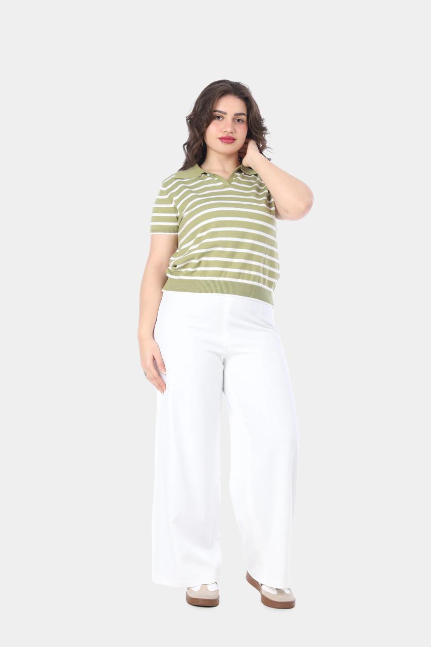 Classic Striped Polo Knit Top