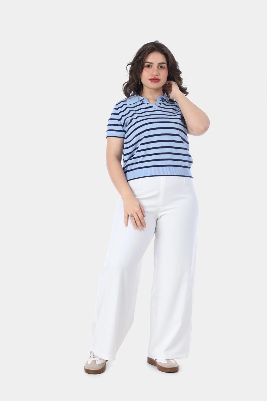 Classic Striped Polo Knit Top