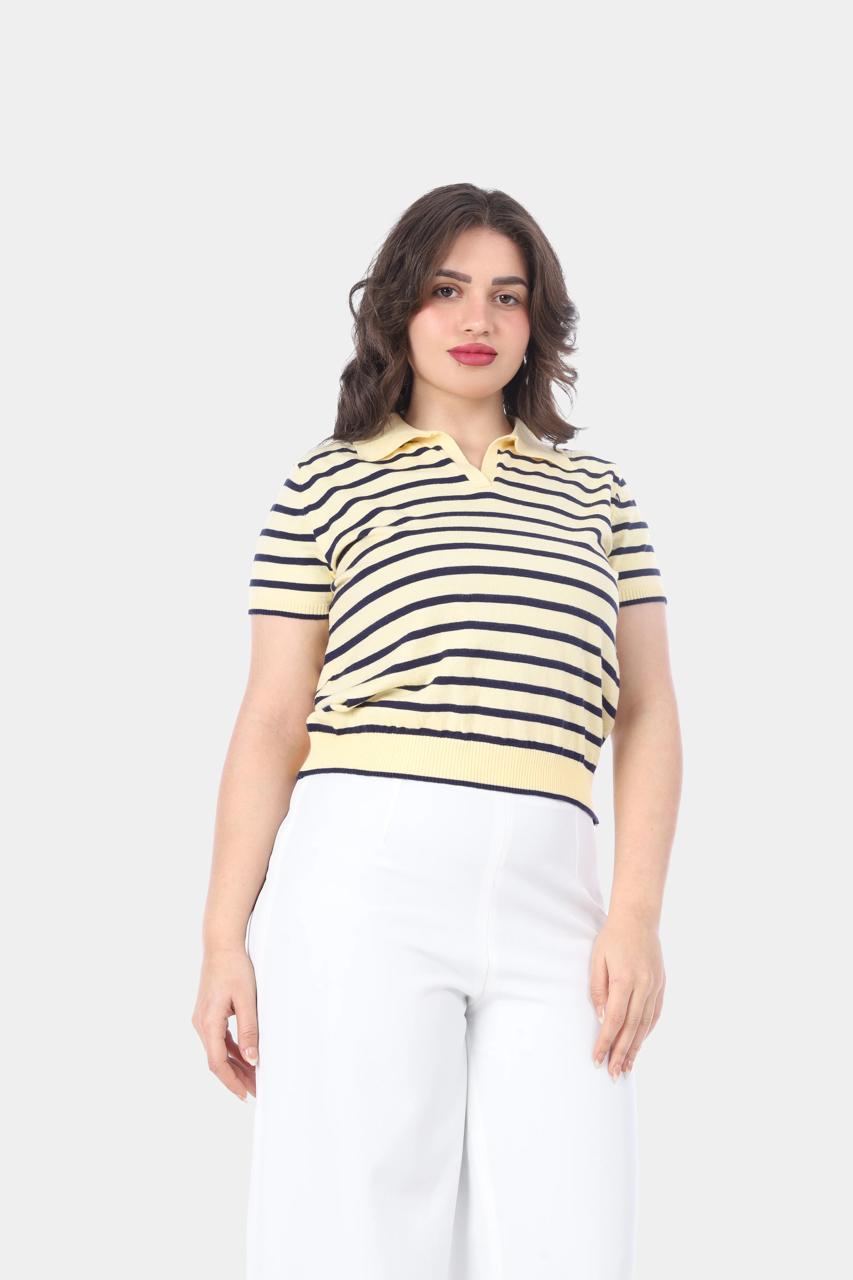 Classic Striped Polo Knit Top