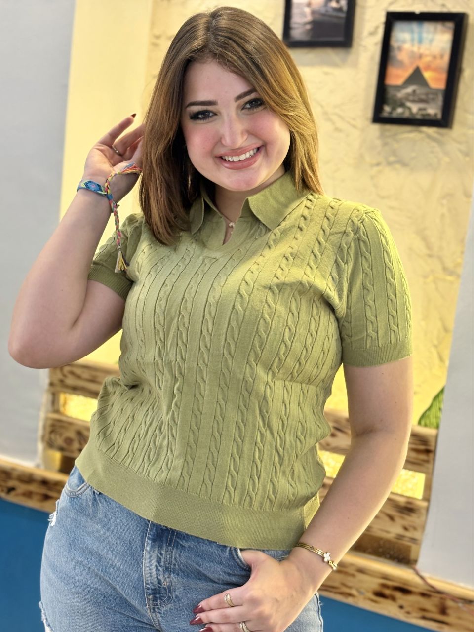 Classic Cable-Knit Short-Sleeve Polo