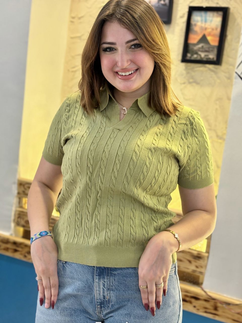 Classic Cable-Knit Short-Sleeve Polo