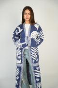 Navy Palm Knit Long Cardigan