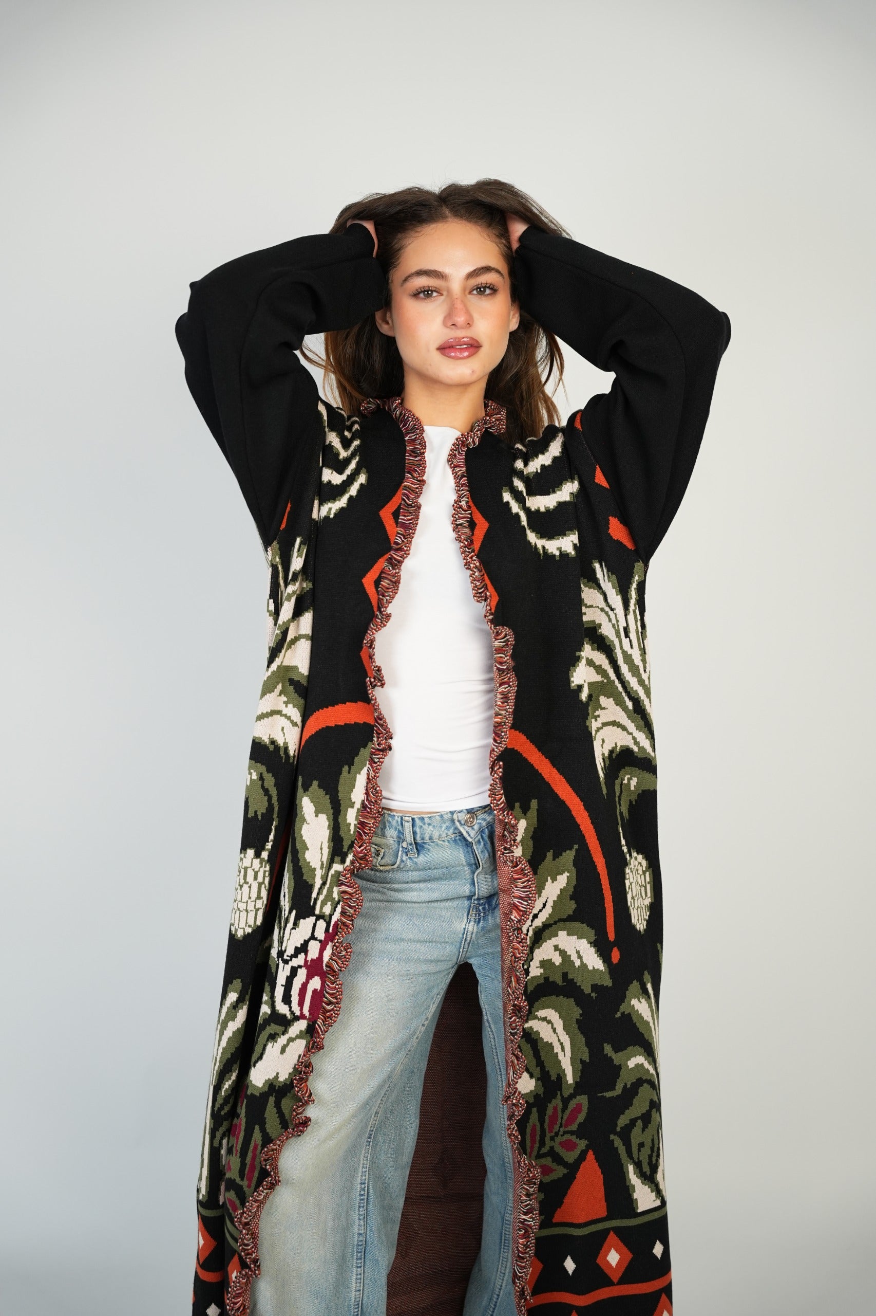 BOHO FRINGE LONG CARDIGAN
