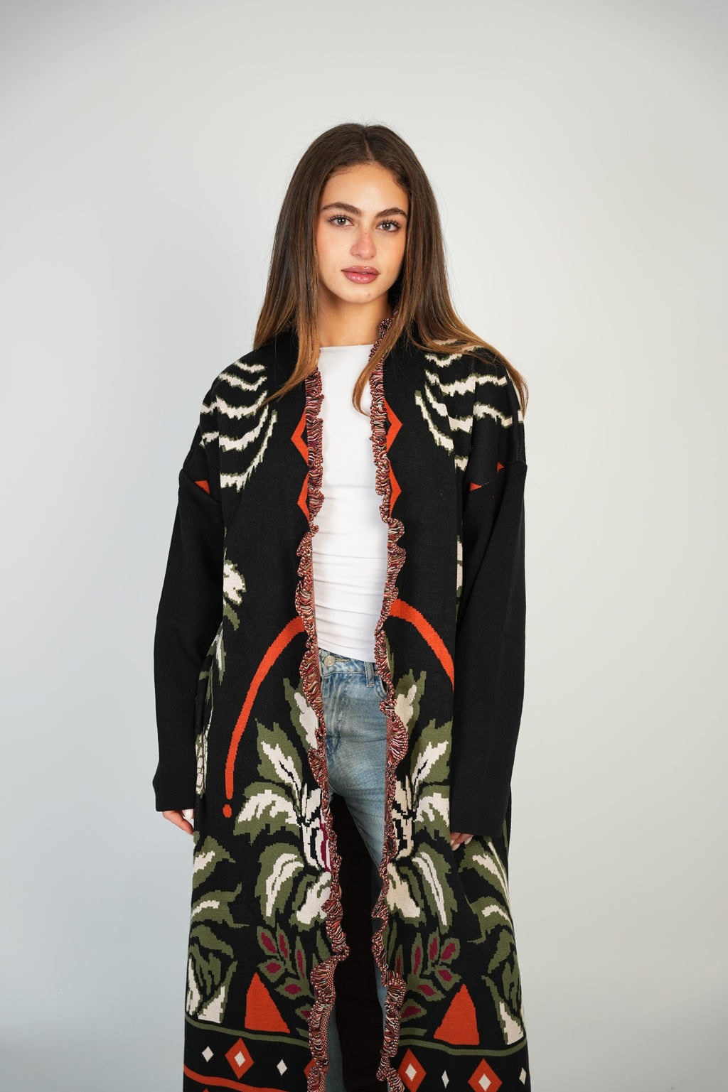 BOHO FRINGE LONG CARDIGAN
