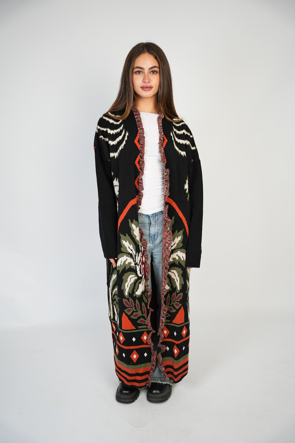 BOHO FRINGE LONG CARDIGAN