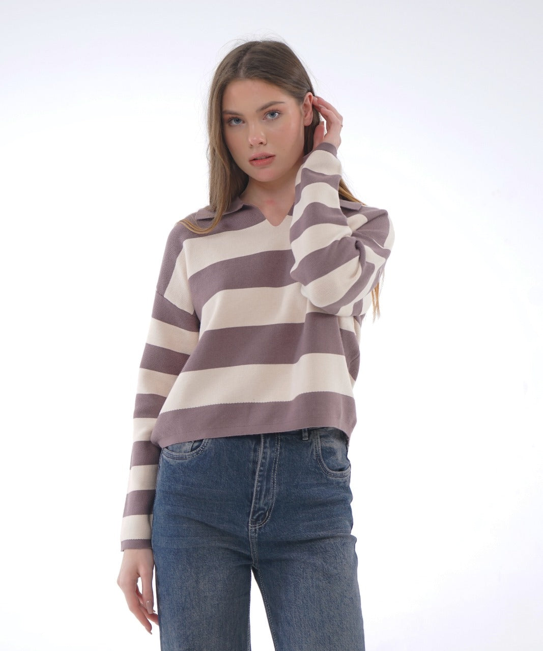 STRIPED KNIT BLOUSE