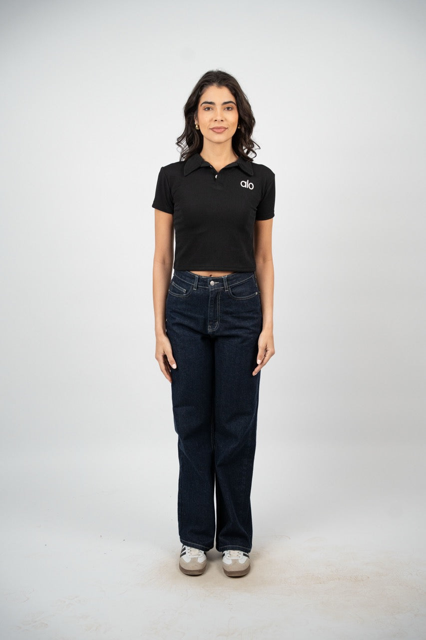 RIBBED LOGO POLO CROP TEE