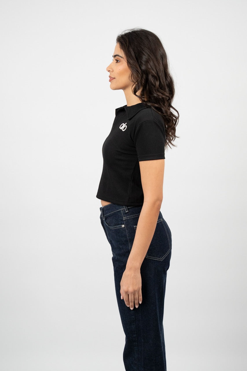 RIBBED LOGO POLO CROP TEE