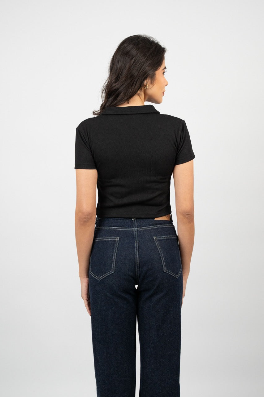 RIBBED LOGO POLO CROP TEE