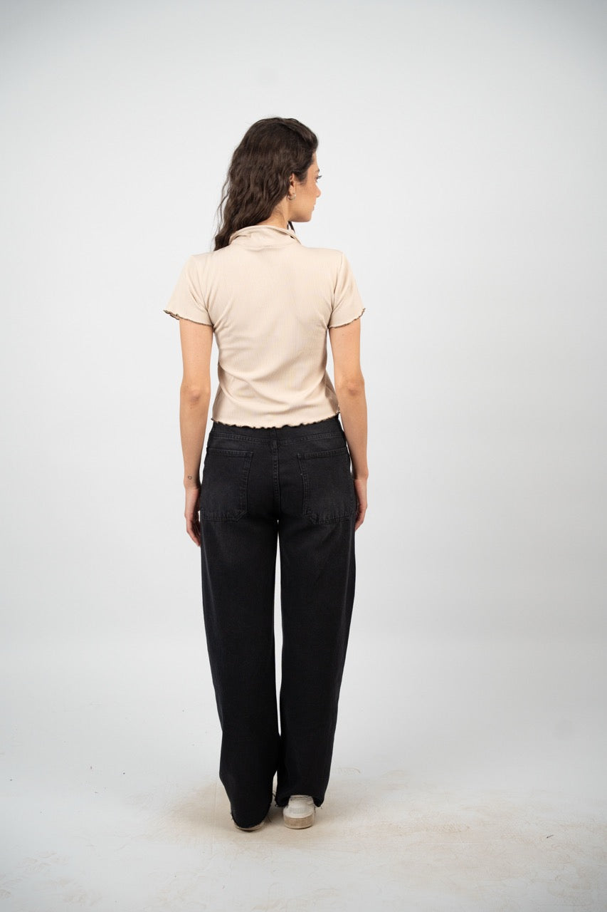 BUTTERFLY RIBBED POLO CROP TEE