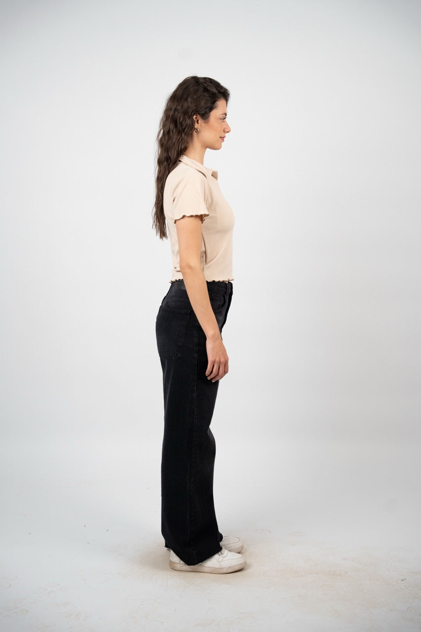 BUTTERFLY RIBBED POLO CROP TEE