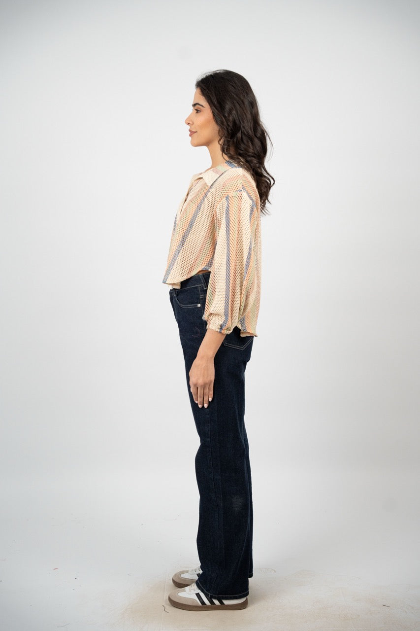 STRIPED PRINT BUTTON BLOUSE