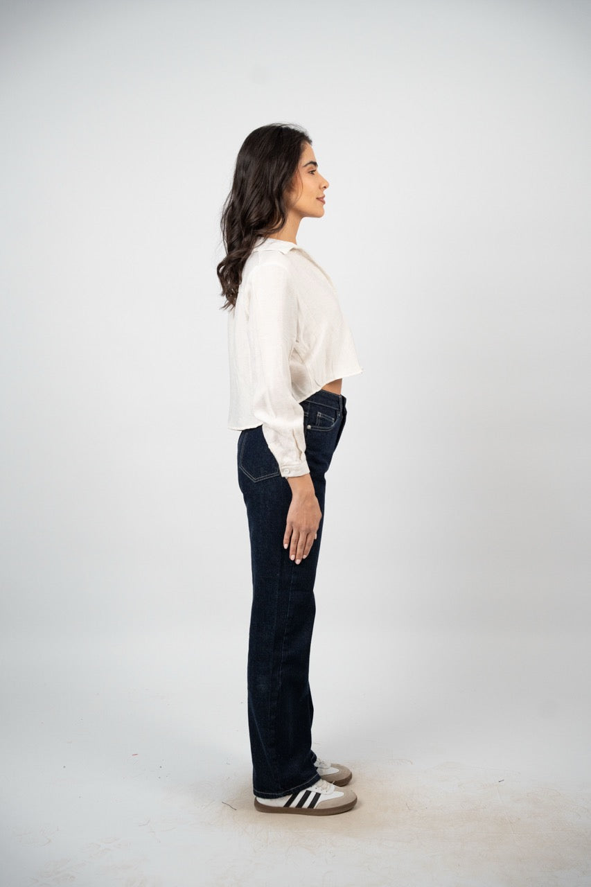 CROPPED BUTTON-DOWN SATIN BLOUSE