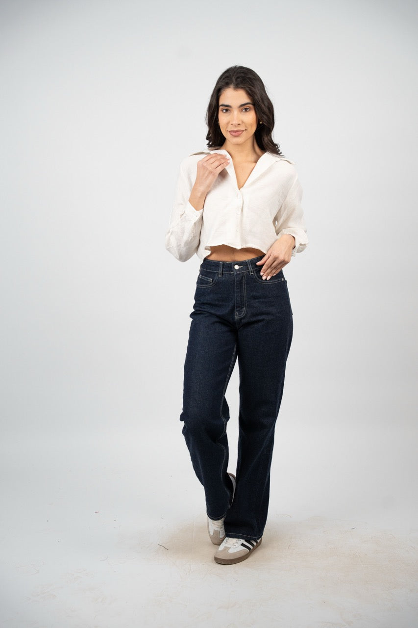 CROPPED BUTTON-DOWN SATIN BLOUSE