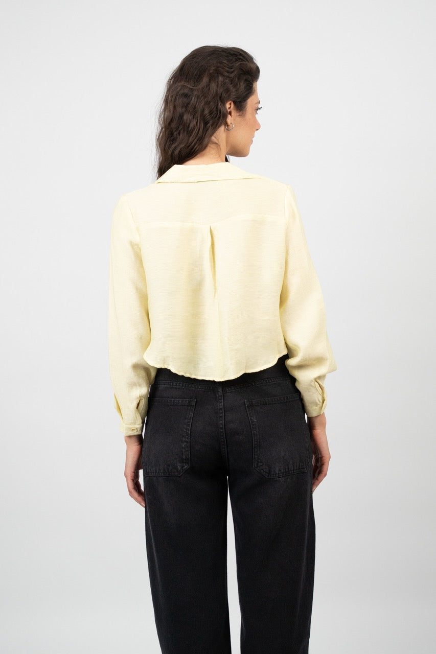 CROPPED BUTTON-DOWN SATIN BLOUSE