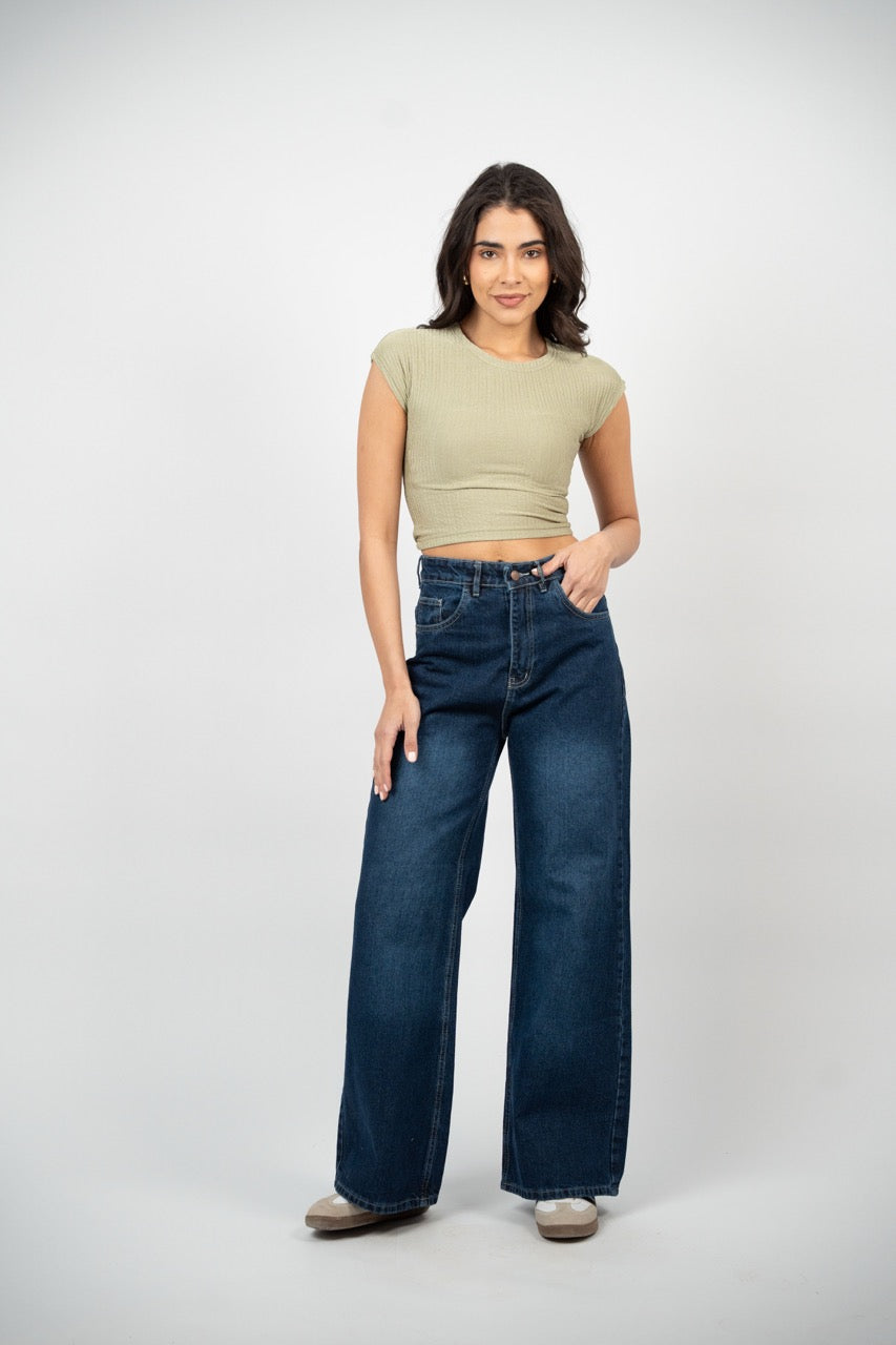LONG WIDE LEG DENIM – DARK WASH
