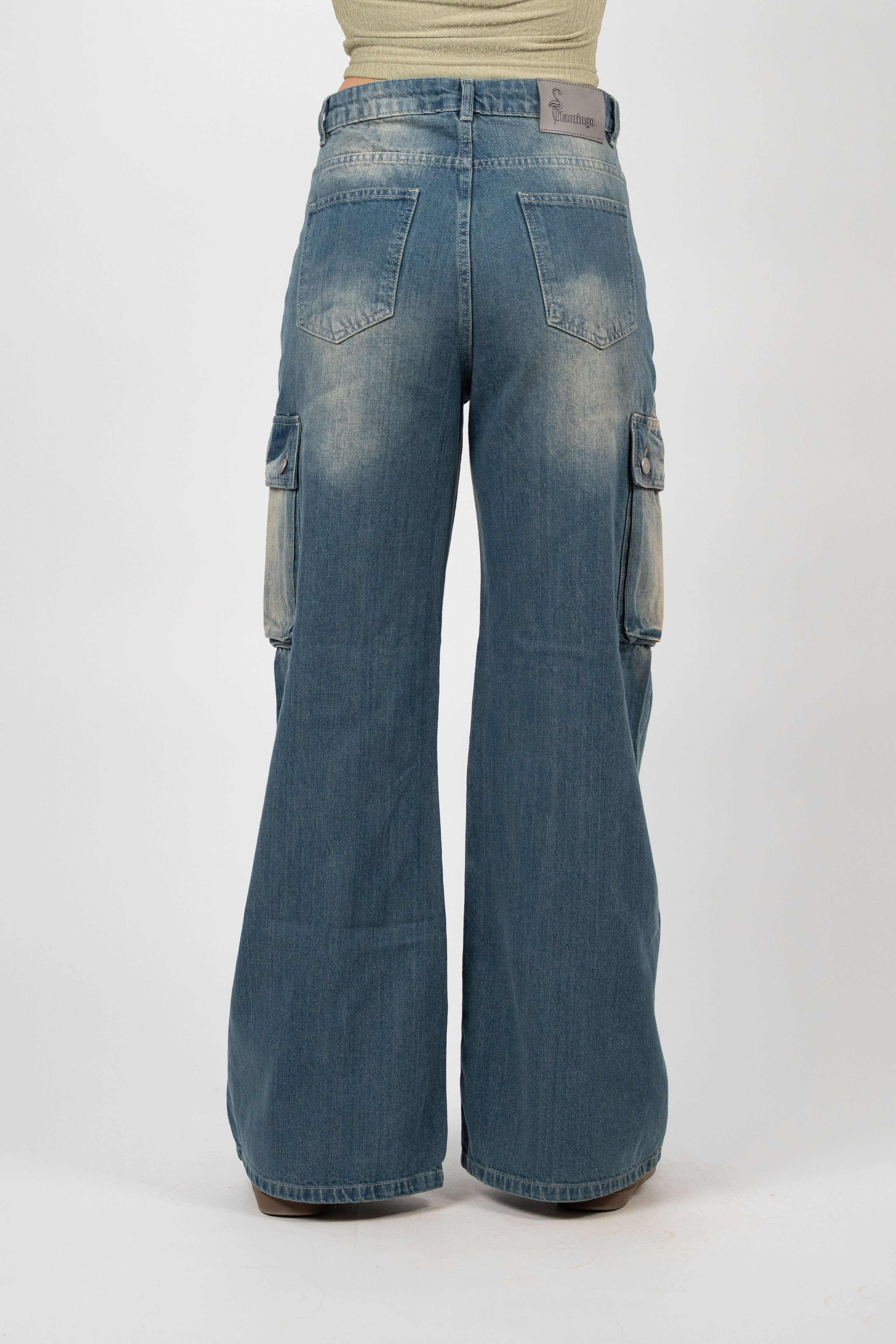 WIDE LEG CARGO DENIM – FADED WASH