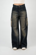 WIDE LEG CARGO DENIM – VINTAGE DARK WASH