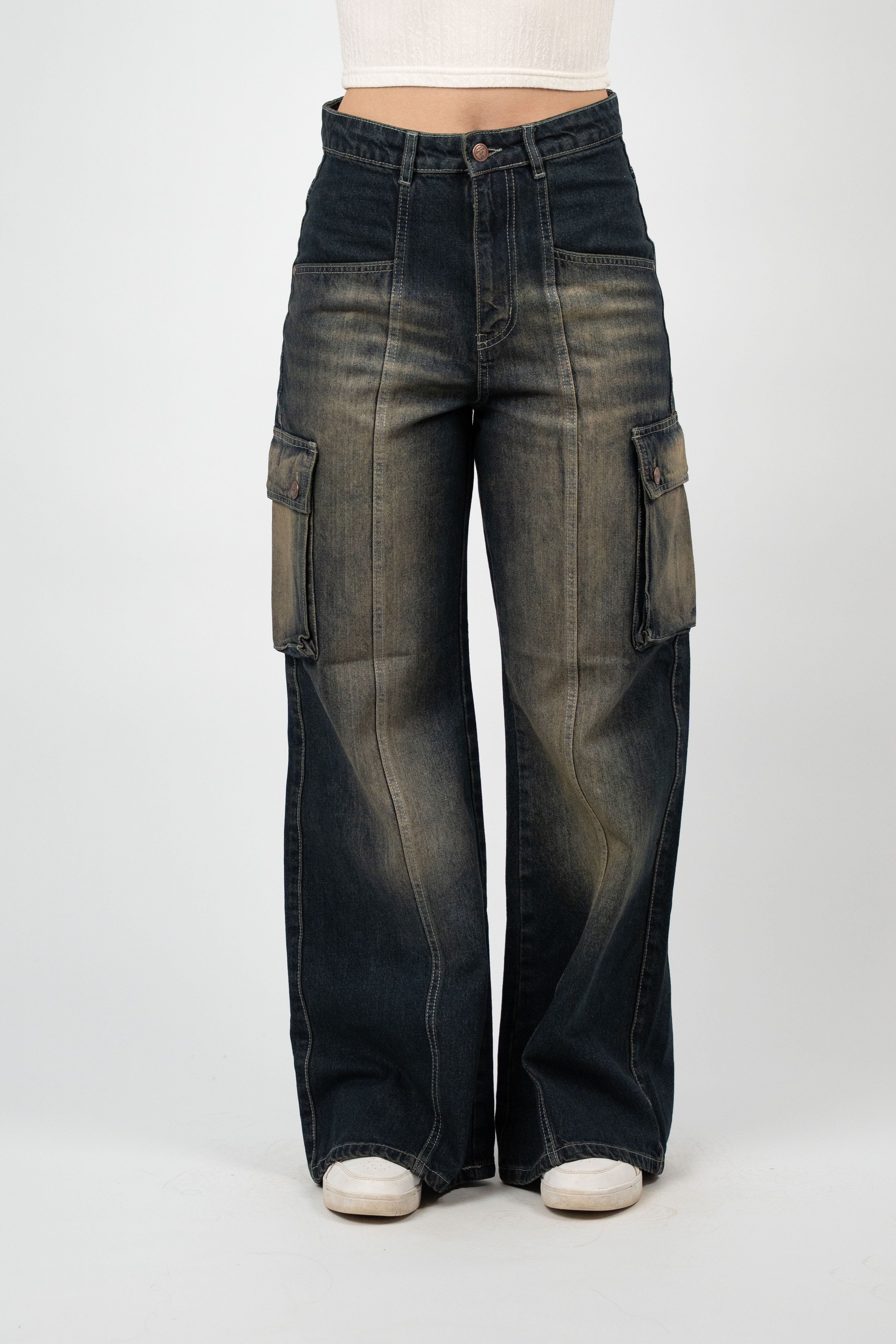 WIDE LEG CARGO DENIM – VINTAGE DARK WASH