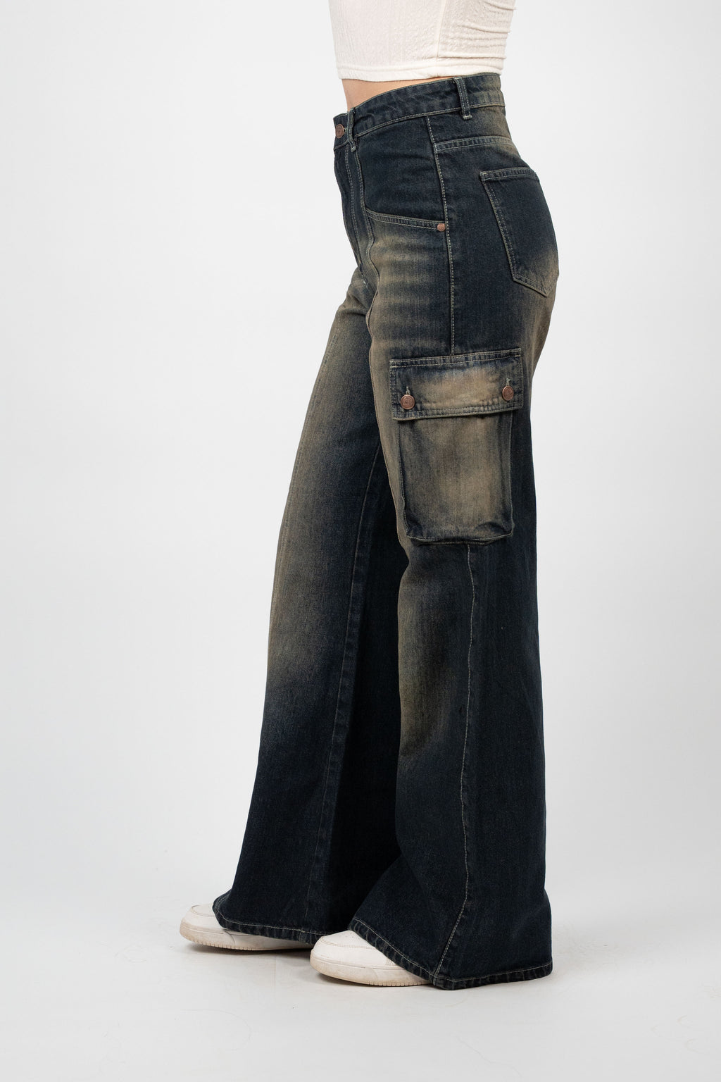 WIDE LEG CARGO DENIM – VINTAGE DARK WASH