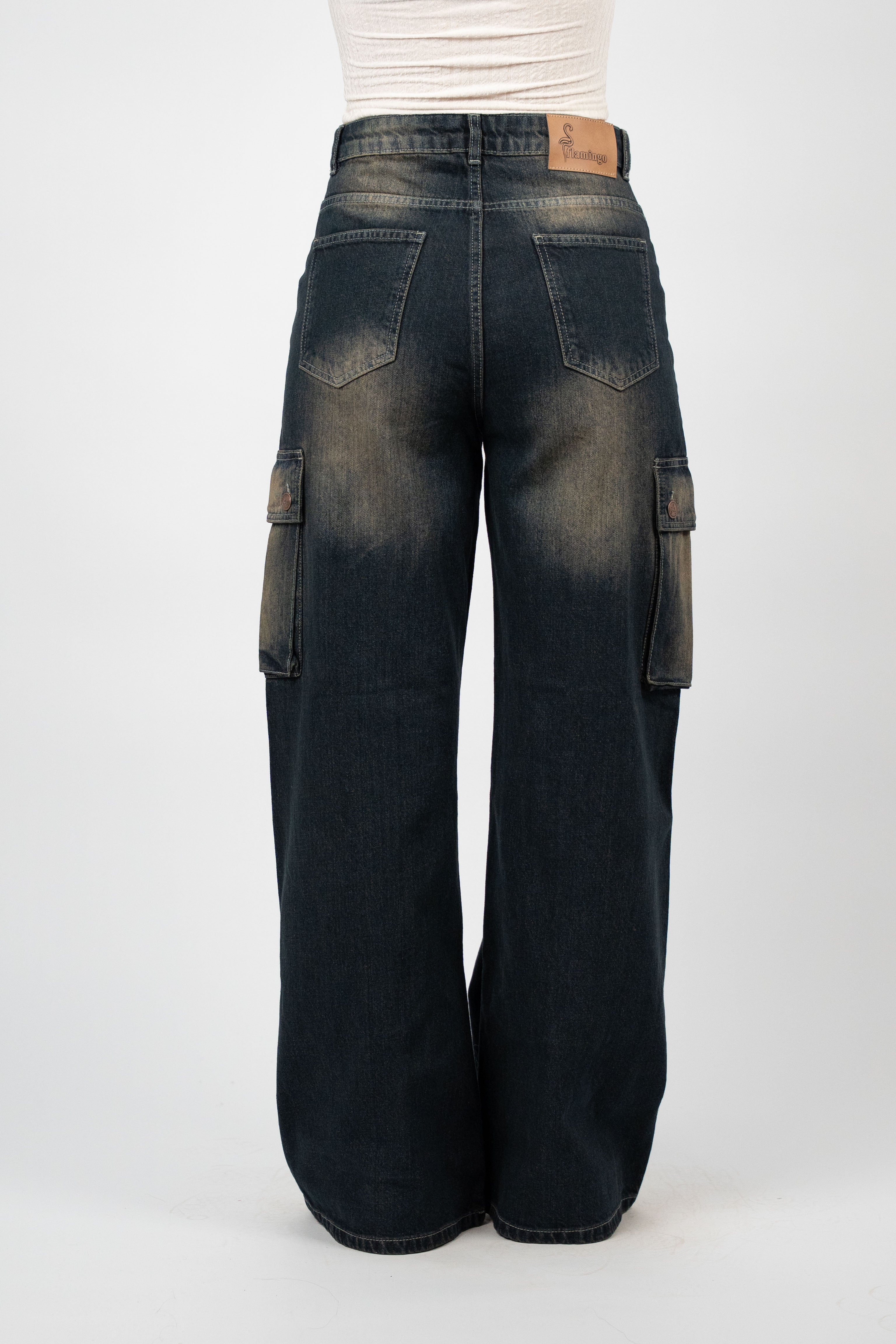 WIDE LEG CARGO DENIM – VINTAGE DARK WASH