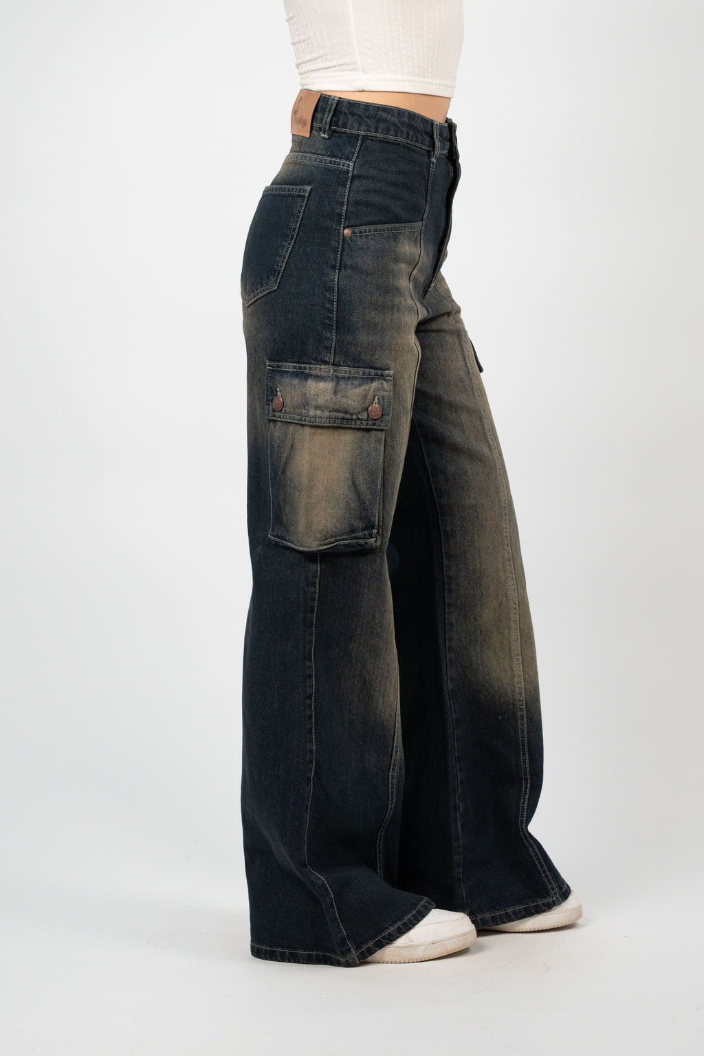 WIDE LEG CARGO DENIM – VINTAGE DARK WASH