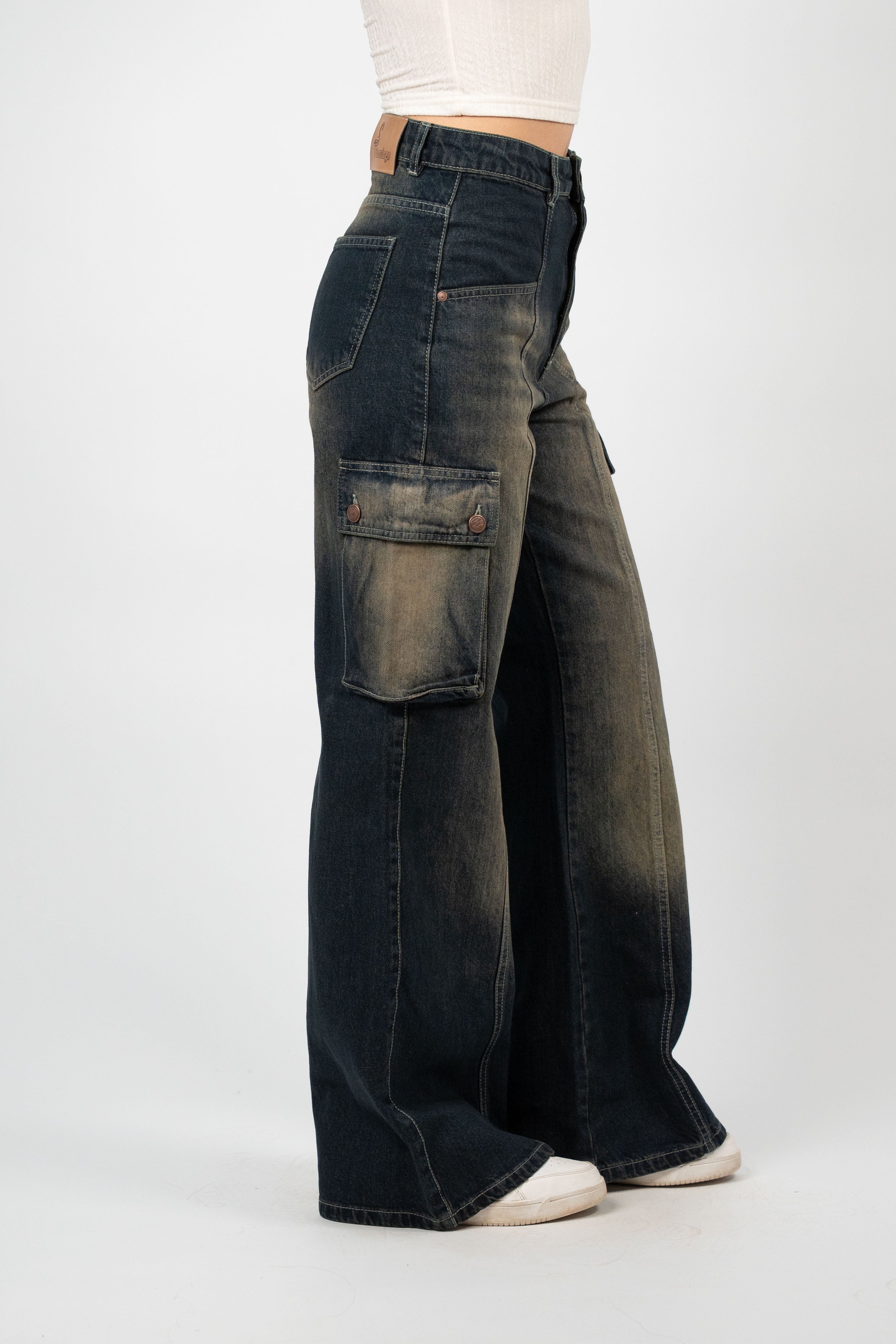 WIDE LEG CARGO DENIM – VINTAGE DARK WASH