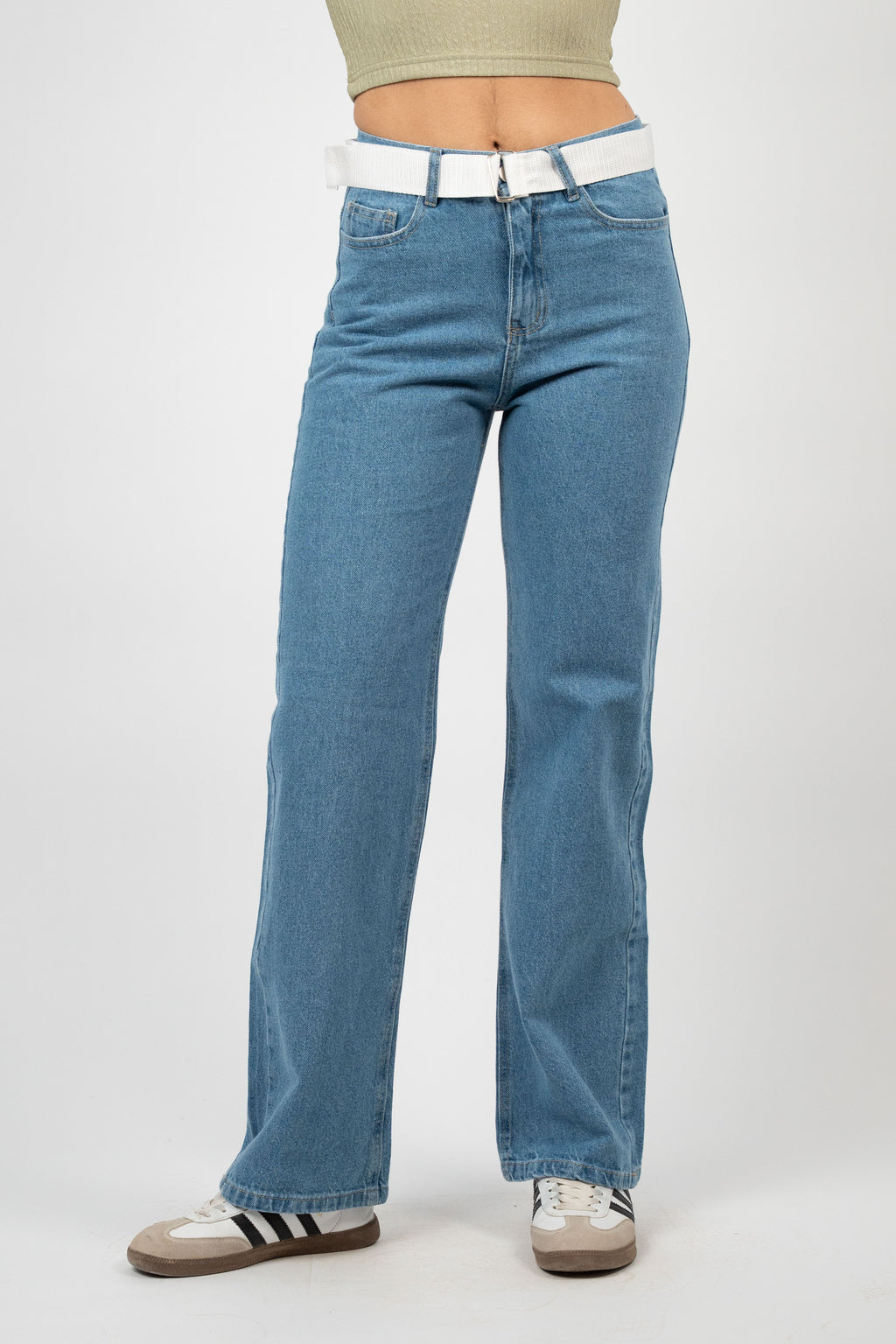 BELTED WIDE LEG DENIM – MID WASH
