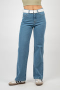BELTED WIDE LEG DENIM – MID WASH