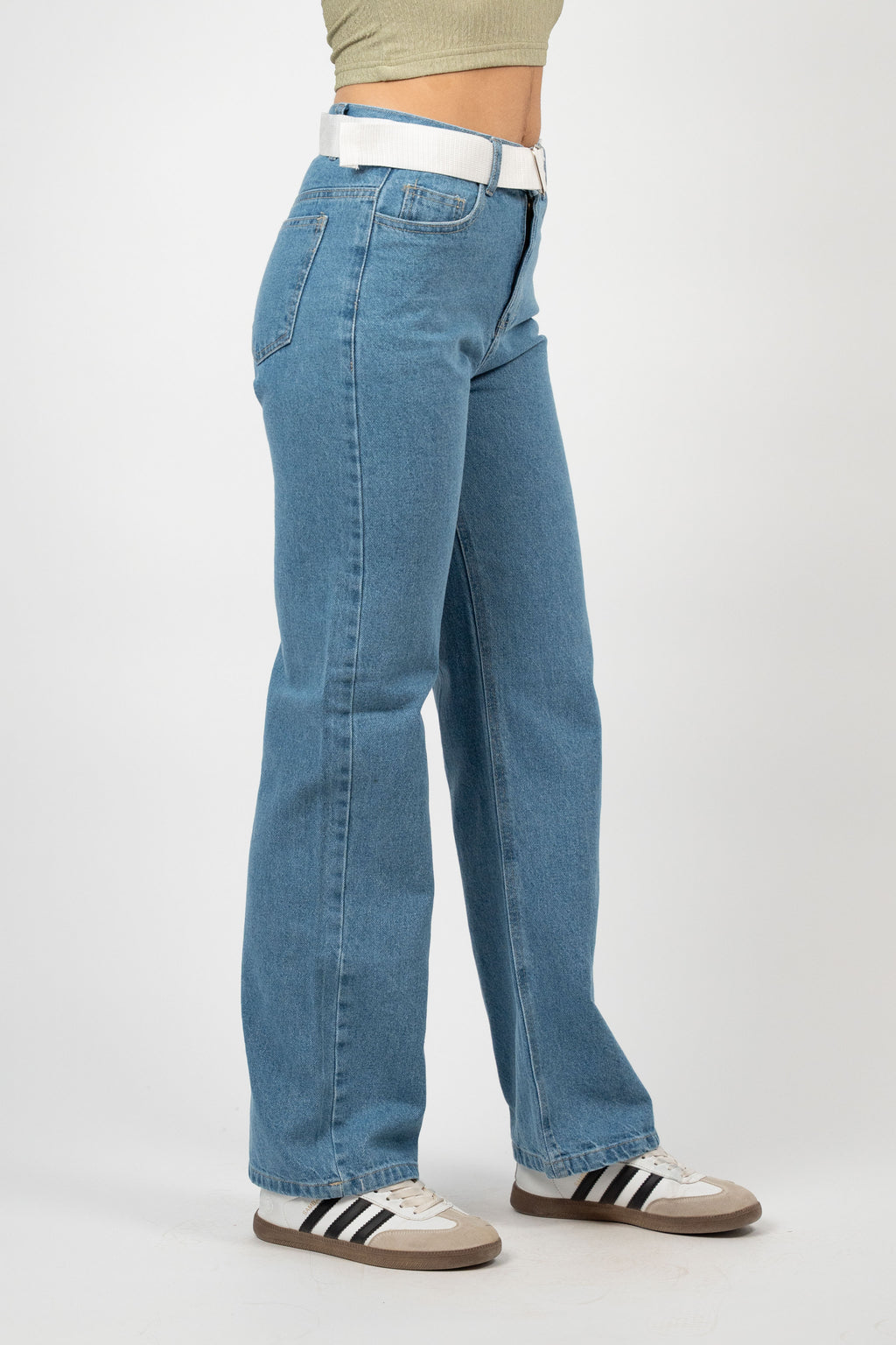 BELTED WIDE LEG DENIM – MID WASH