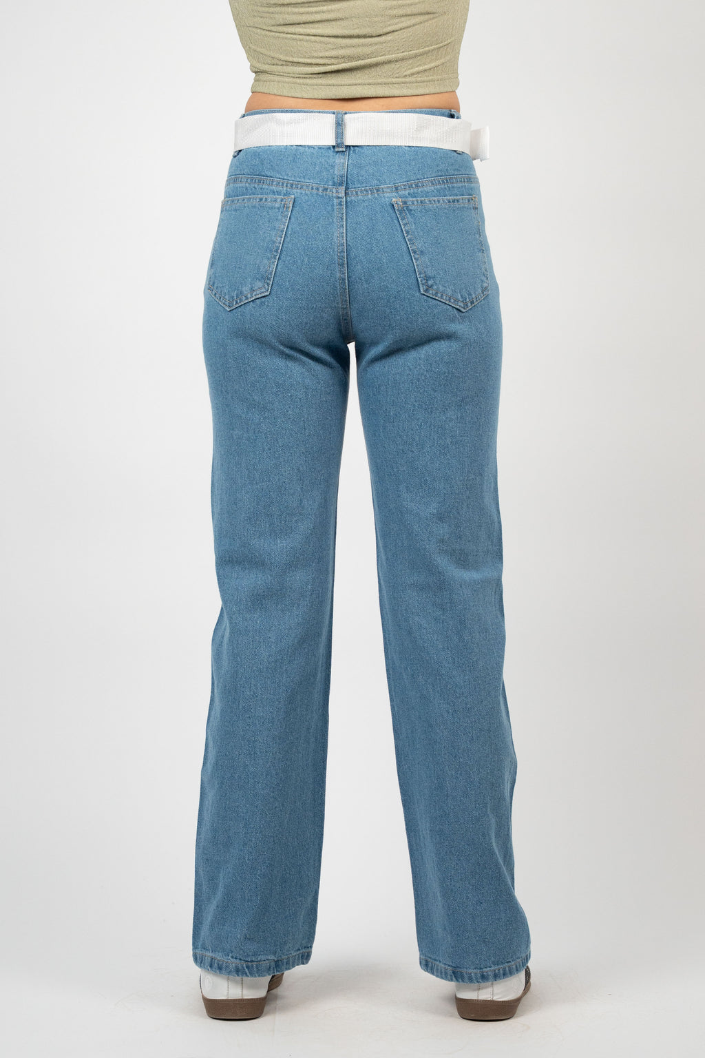 BELTED WIDE LEG DENIM – MID WASH
