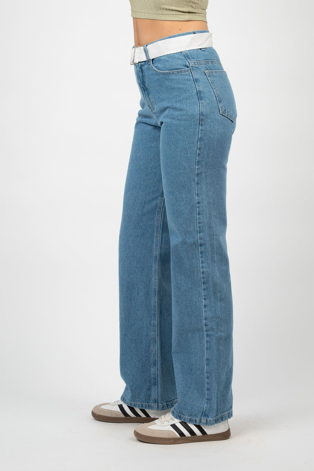 BELTED WIDE LEG DENIM – MID WASH