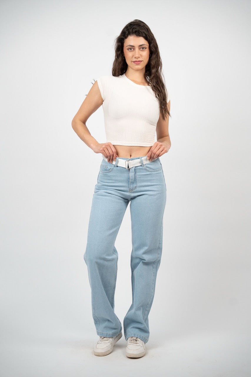 BELTED WIDE LEG DENIM – LIGHT WASH