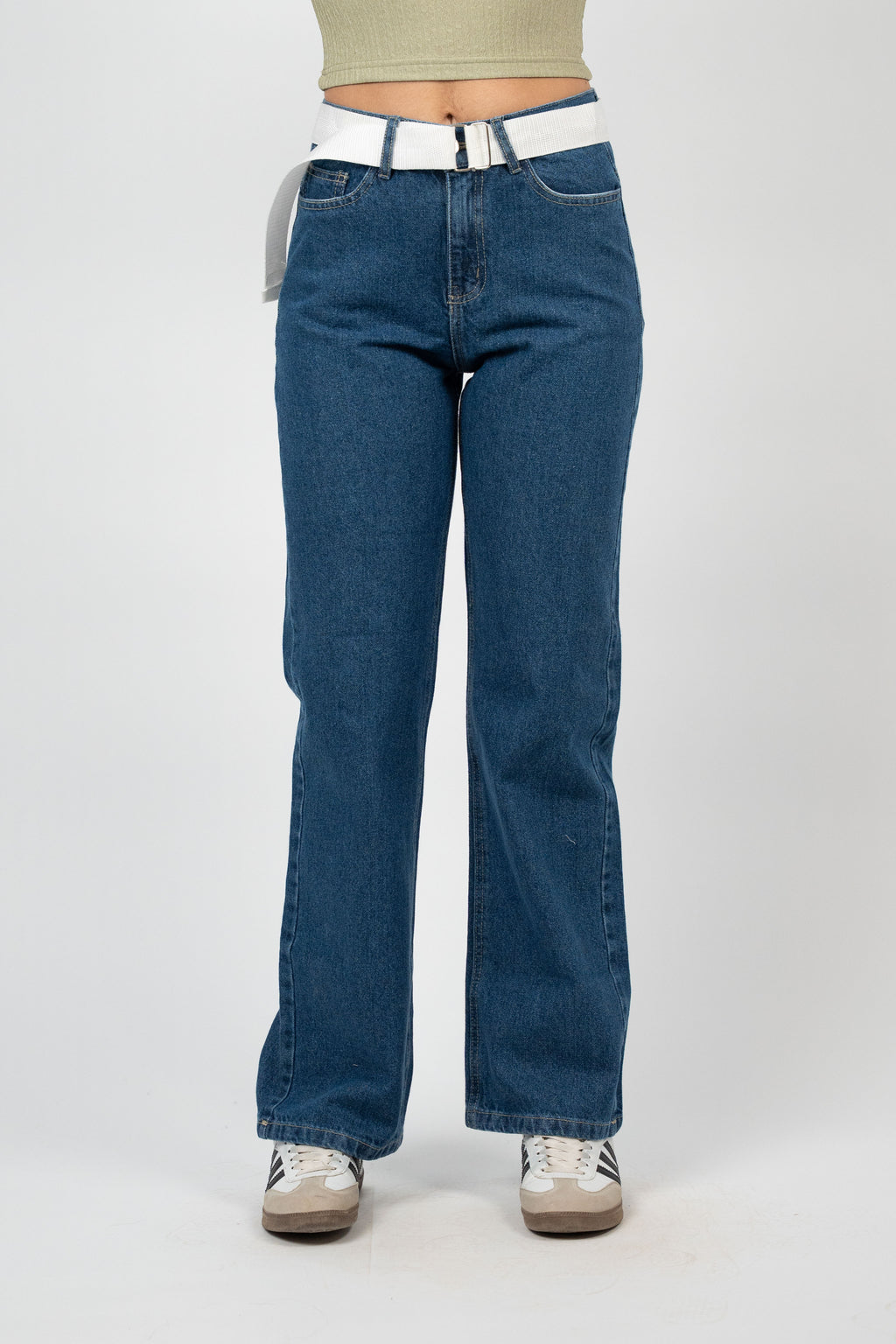 BELTED WIDE LEG DENIM – MEDIUM WASH