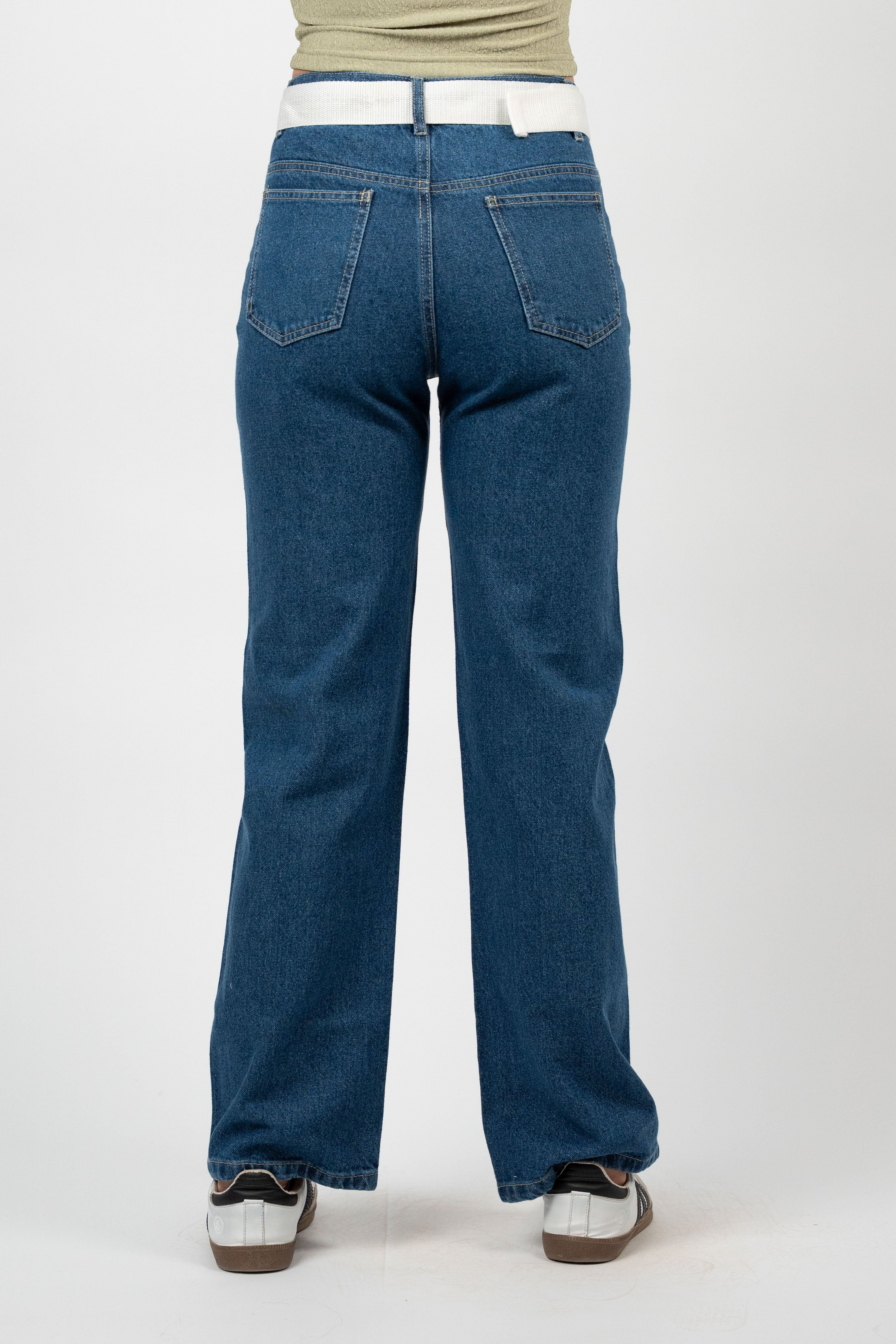 BELTED WIDE LEG DENIM – MEDIUM WASH